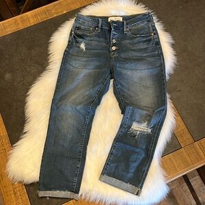 30 with 24 inseam KanCan high rise button fly skinny hemed